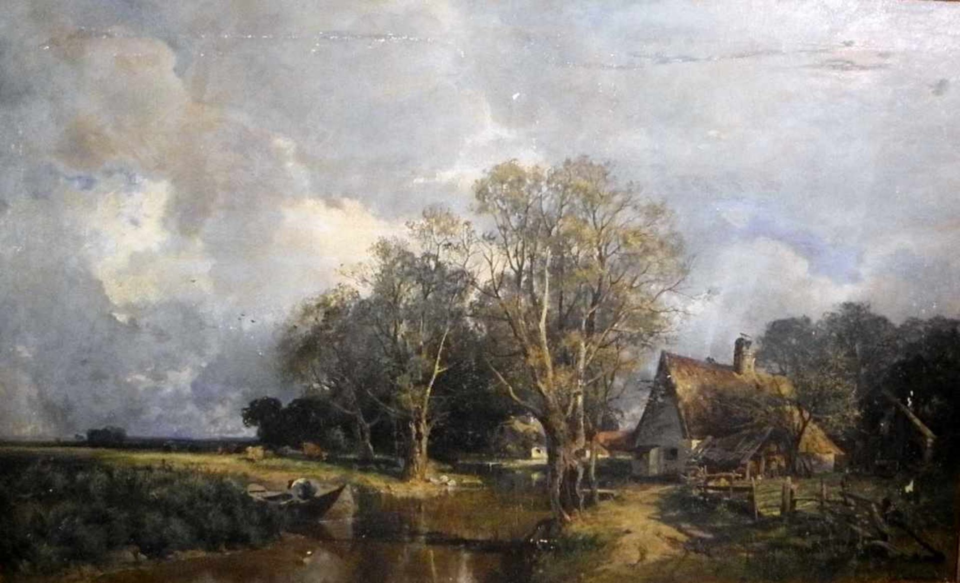 August Fink, 1846 München - 1916 ebendaÖl/Leinwand. Bachlauf mit angrenzender Weide und