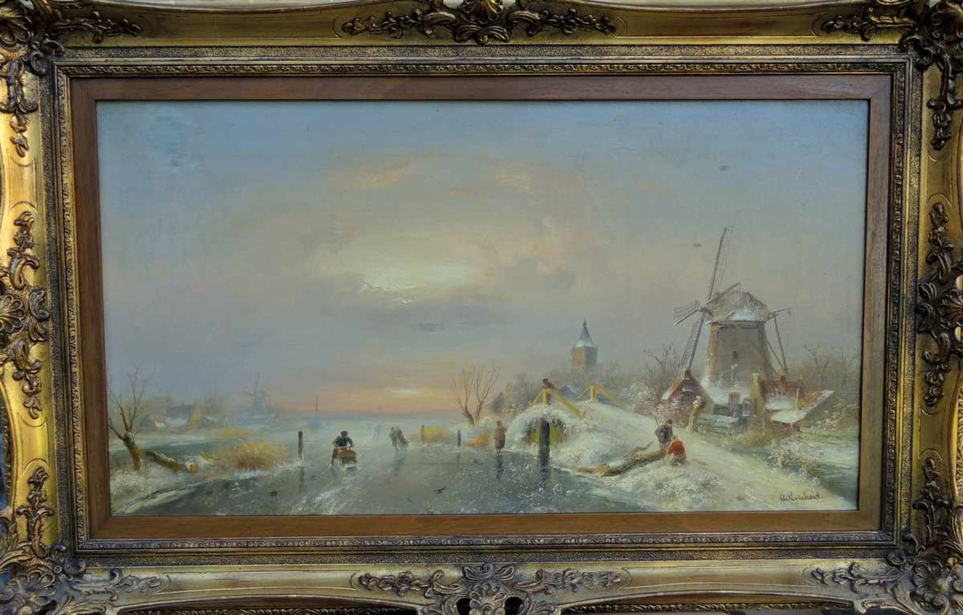 Charles Leickert, 1816 Brüssel - 1907 MainzÖl/Leinwand. Winterliche Landschaft mit Mühle und - Image 2 of 2