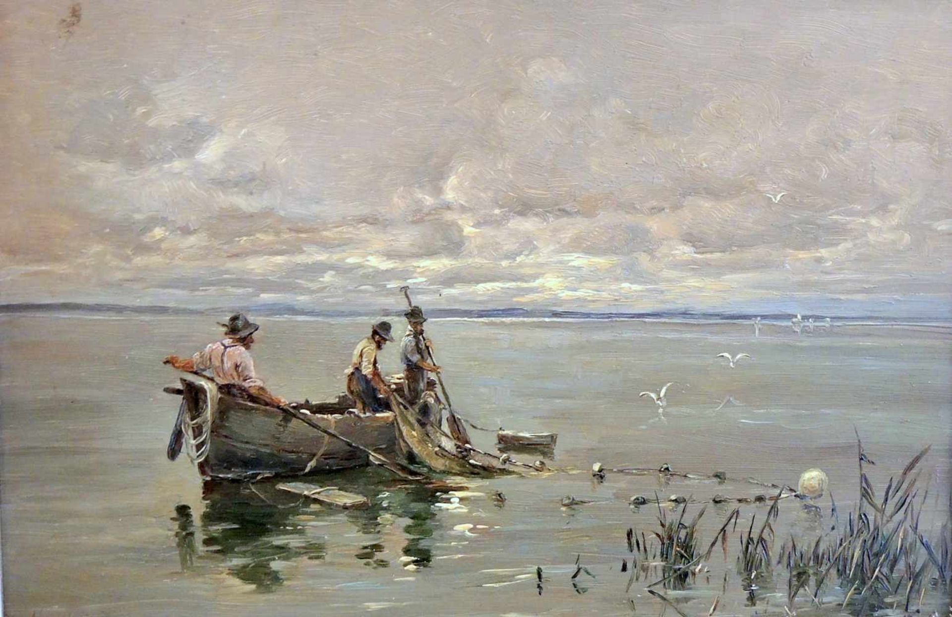 Joseph Wopfner, 1843 Schwaz - 1927 MünchenÖl/Holz. Chiemsee-Fischer. Durch seine häufig gewählten