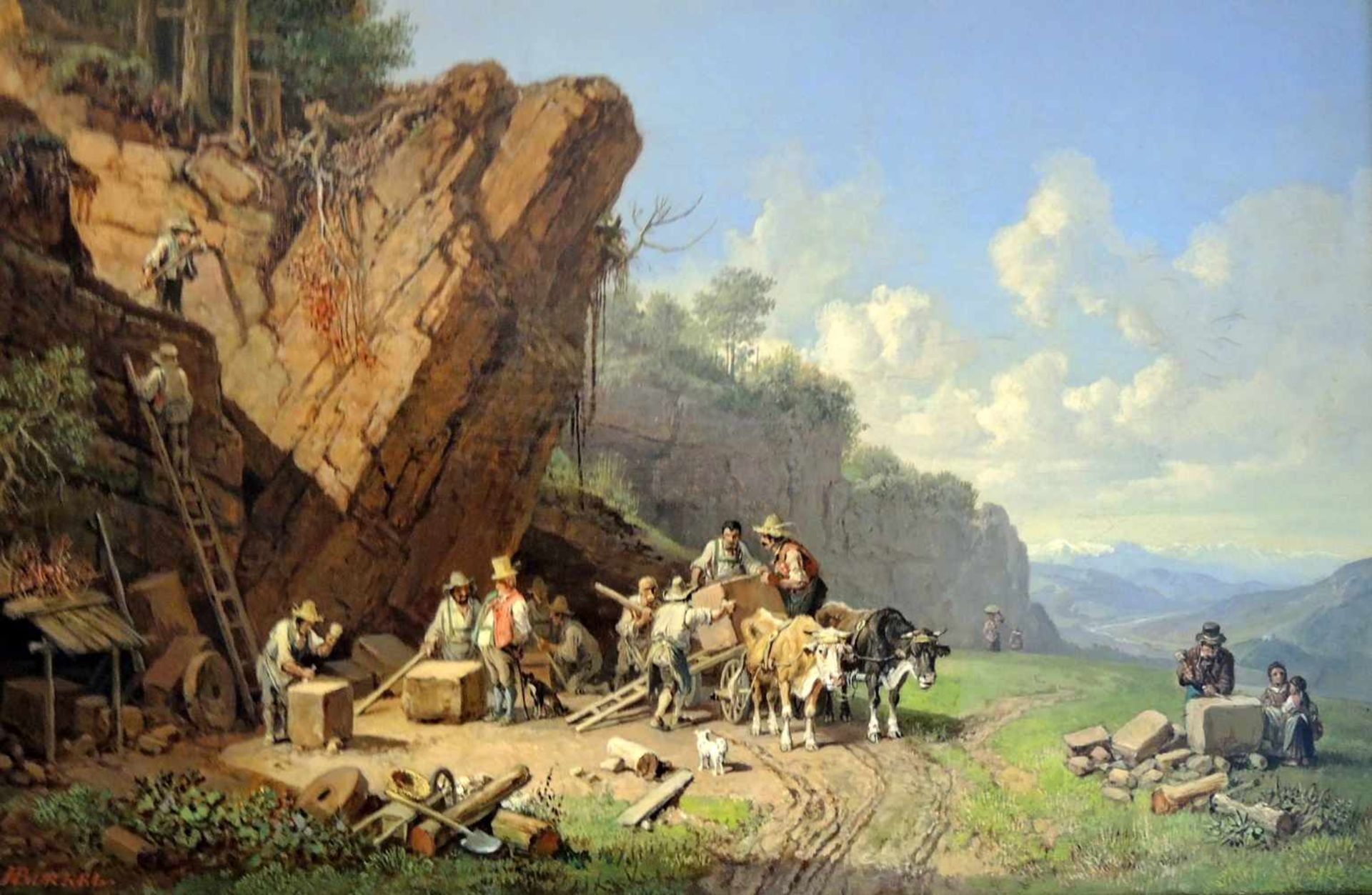 Johann Heinrich Bürkel, 1802 Pirmasens - 1869 MünchenÖl/Leinwand. Im Steinbruch. Der deutsche