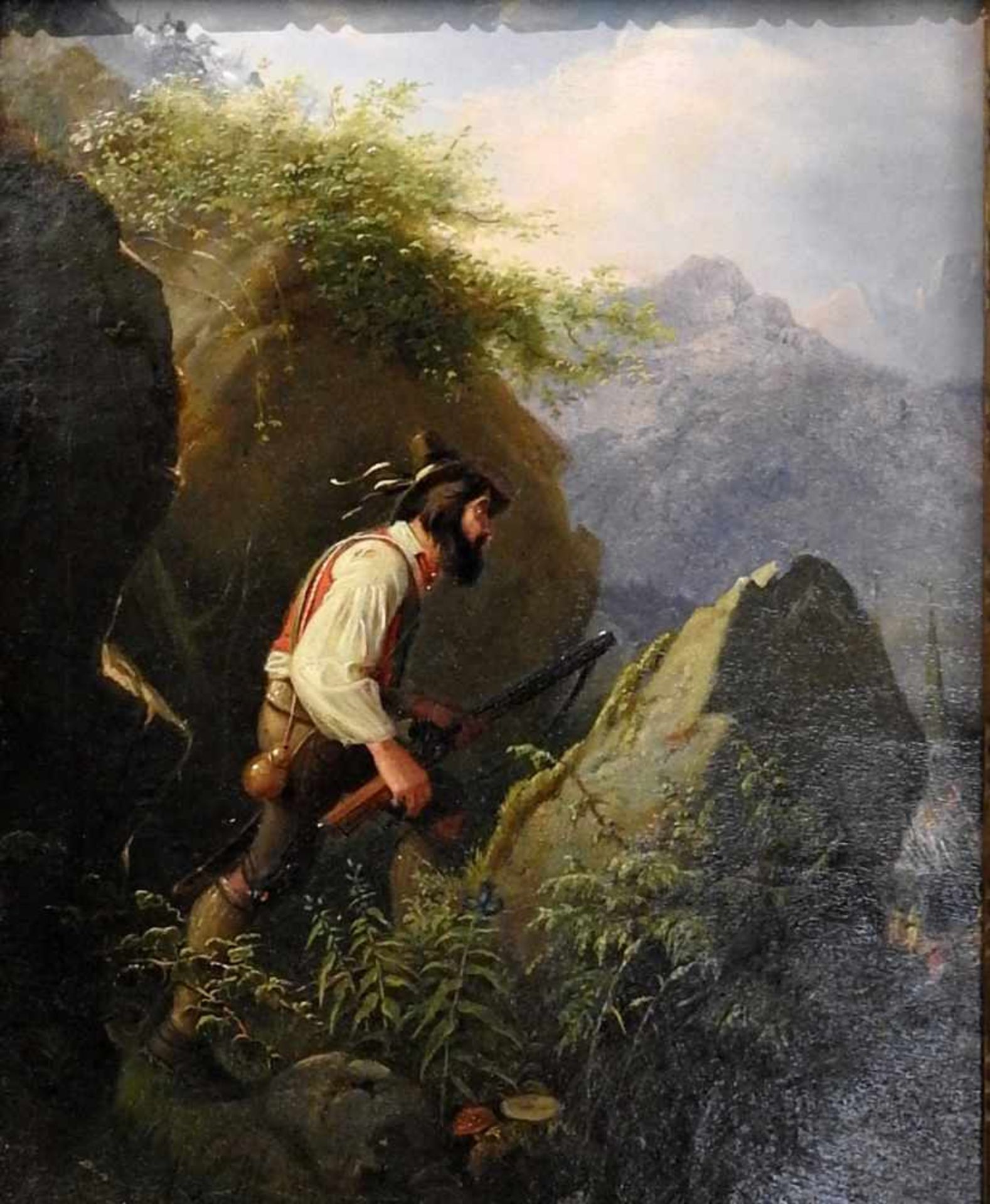 Karl von Enhuber, 1811 Hof - 1867 MünchenÖl/Leinwand. In Tracht gekleideter Mann liegt französischen