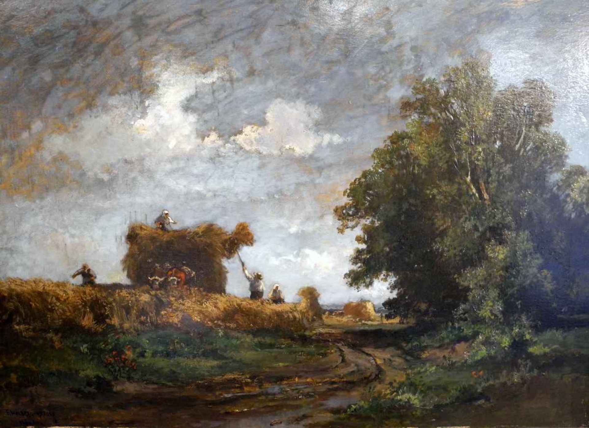 Fritz Halberg-Krauss, 1874 Stadtprozelten - 1951 Prien am ChiemseeÖl/Hartfaserplatte. Bauern bei der