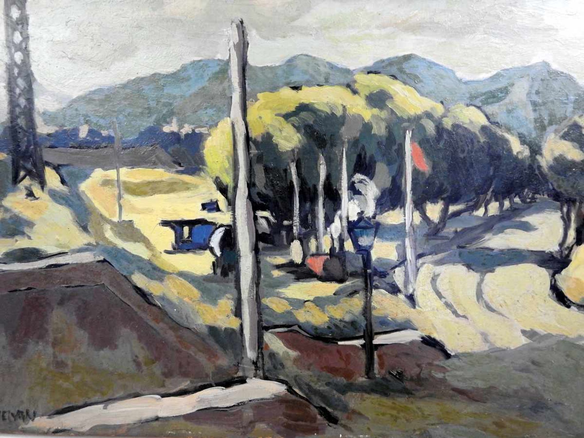 Julian Trevelyan, 1910 Surrey - 1988 ebenda Öl/Holz. Blick auf eine von Bäumen gesäumte Allee vor