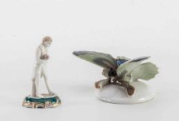 Schmetterling, Rosenthal Polychrom unter der Glasur staffiert. Beigegeben Miniaturfigur eines