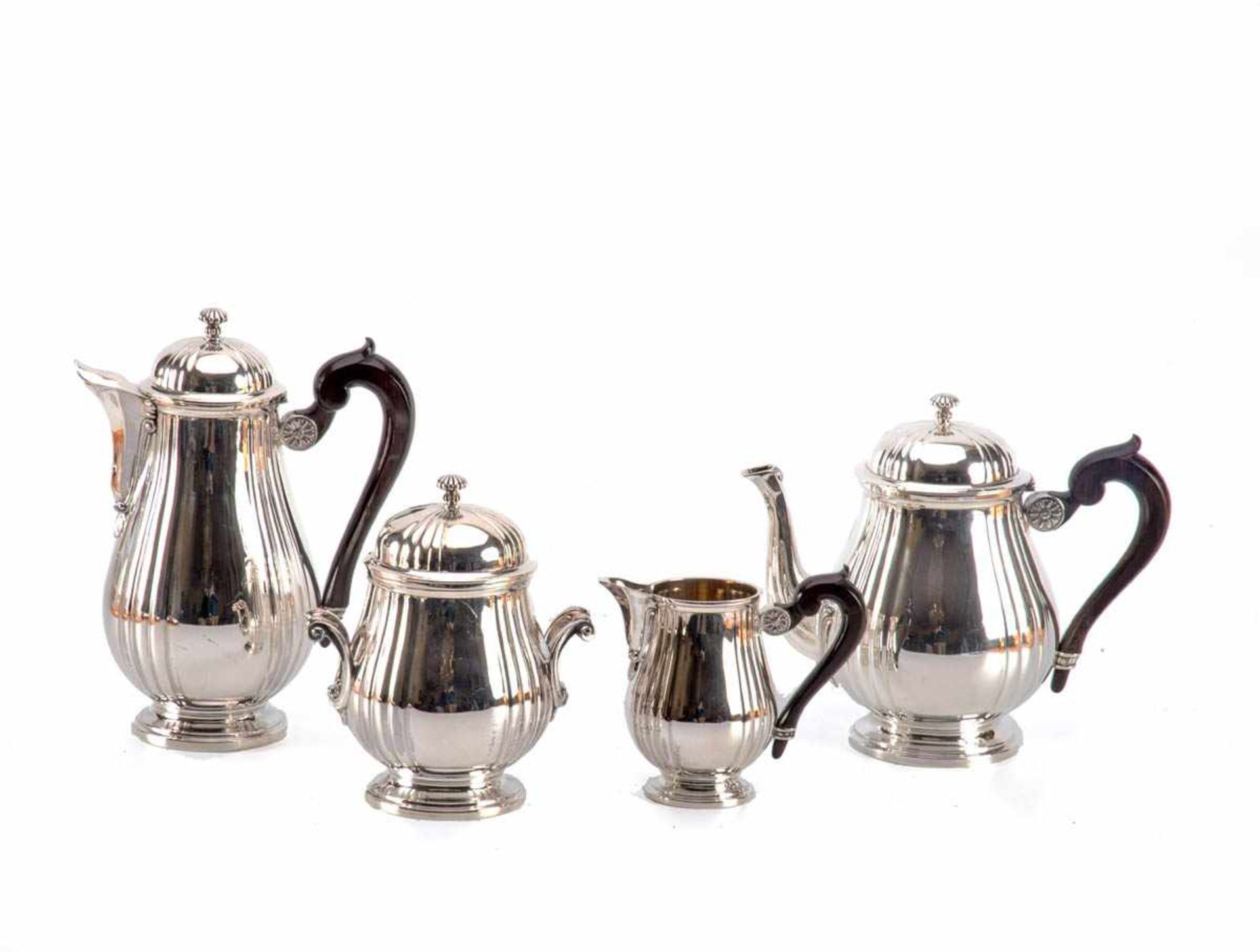 4-teilig. Kaffee-Tee-Set, Broliguer & Rodet, Lyon 950er Silber, teilweise innen vergoldet. Bestehend