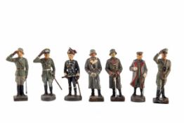 7 militärische Elastolin und Linol-Figuren Generalität:Hindenburg, Mackensen, Blomberg u.v.m.