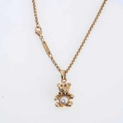 Collier mit Bärchen-Anhänger, Chopard 750er Gelbgold. Feine Collierkette im Erbsmuster, Bärchen