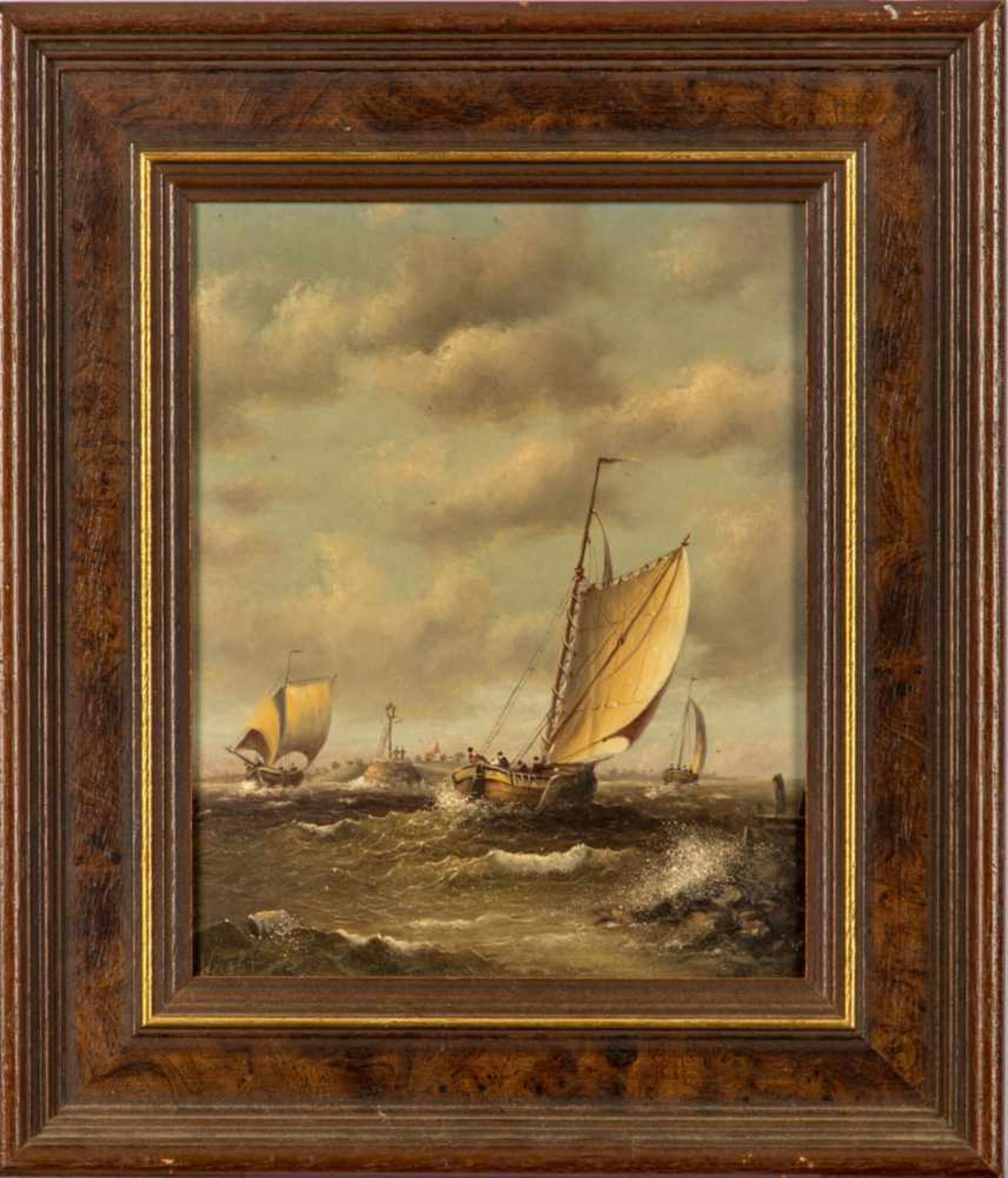 Wright Englischer Maler des 20. Jhs. Auslaufende Fischerboote. Öl/Holz.- links u. sign. 30 x 24 cm.