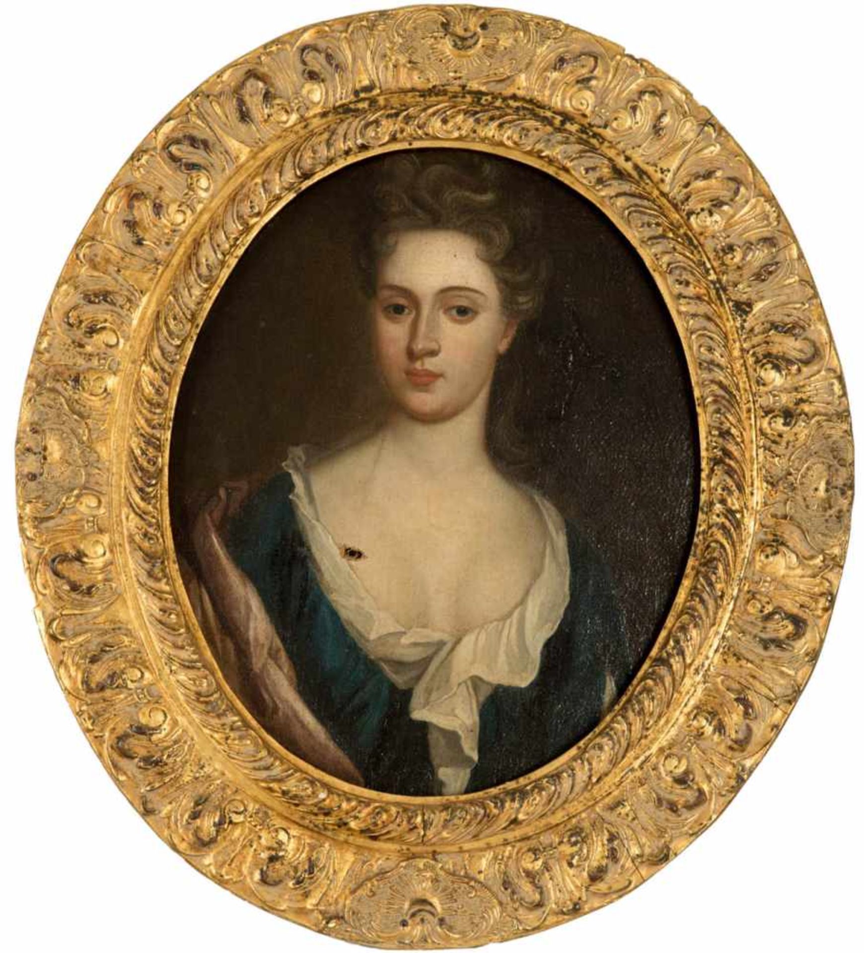 Hofmaler des 18. Jhs. Porträt einer jungen Hofdame en face. Öl/Leinwand. 60 x 50 cm. Im Oval. R.