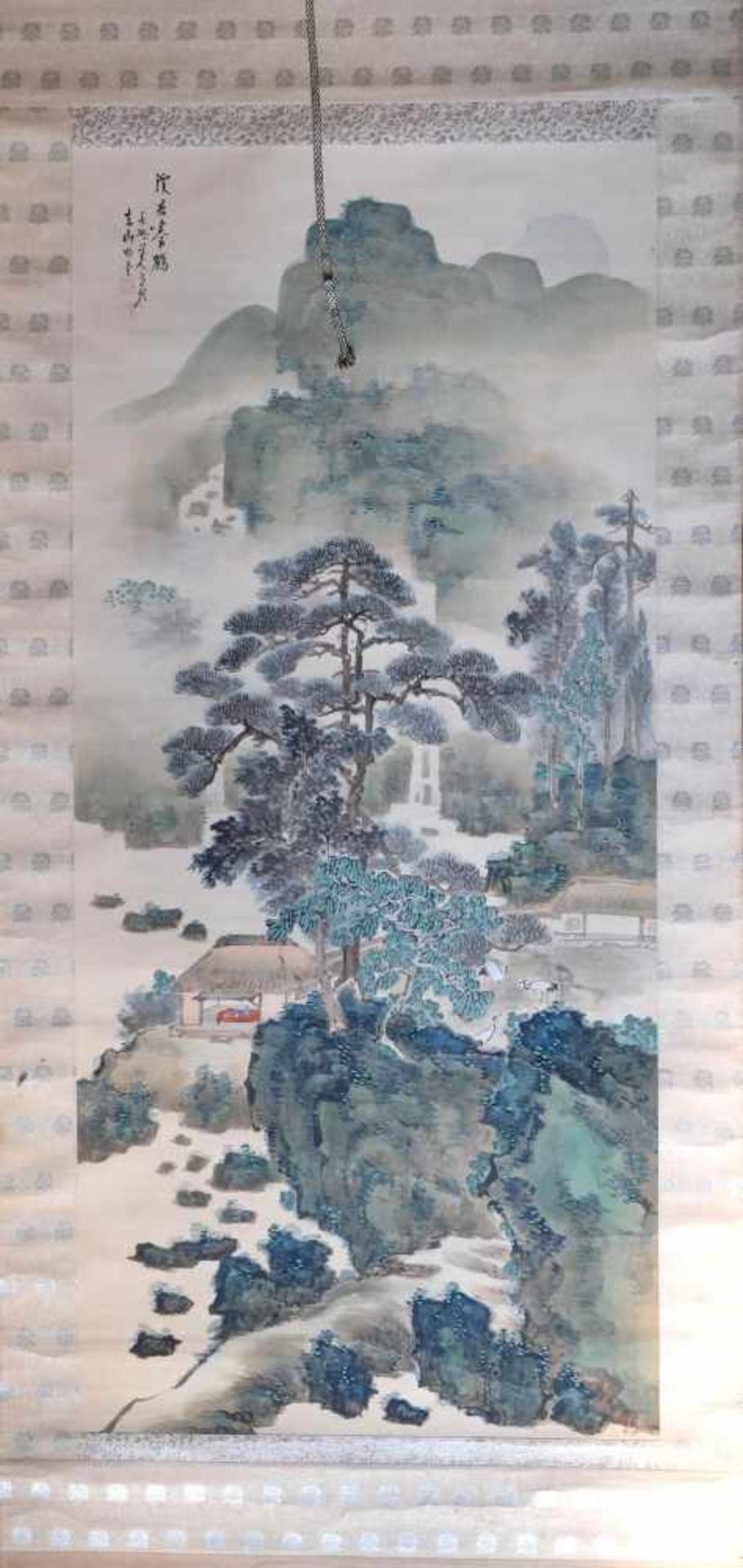 Japanisches Kakemono (Hängerolle), Anfang 20. Jh., bemalt mit japanischer Berglandschaft mit