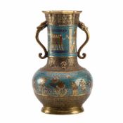Cloisonne-Vase, Ägypten 19. Jh. Messing, Cloisonne-Email. Gebauchter Korpus, hoher kräftiger Hals