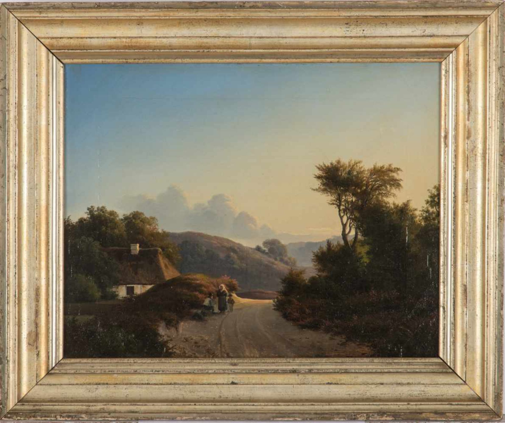 Gurlitt, Louis 1812 Altona - 1897 Naundorf. Landschaft mit Bauernkate, auf dem Weg ein Paar mit