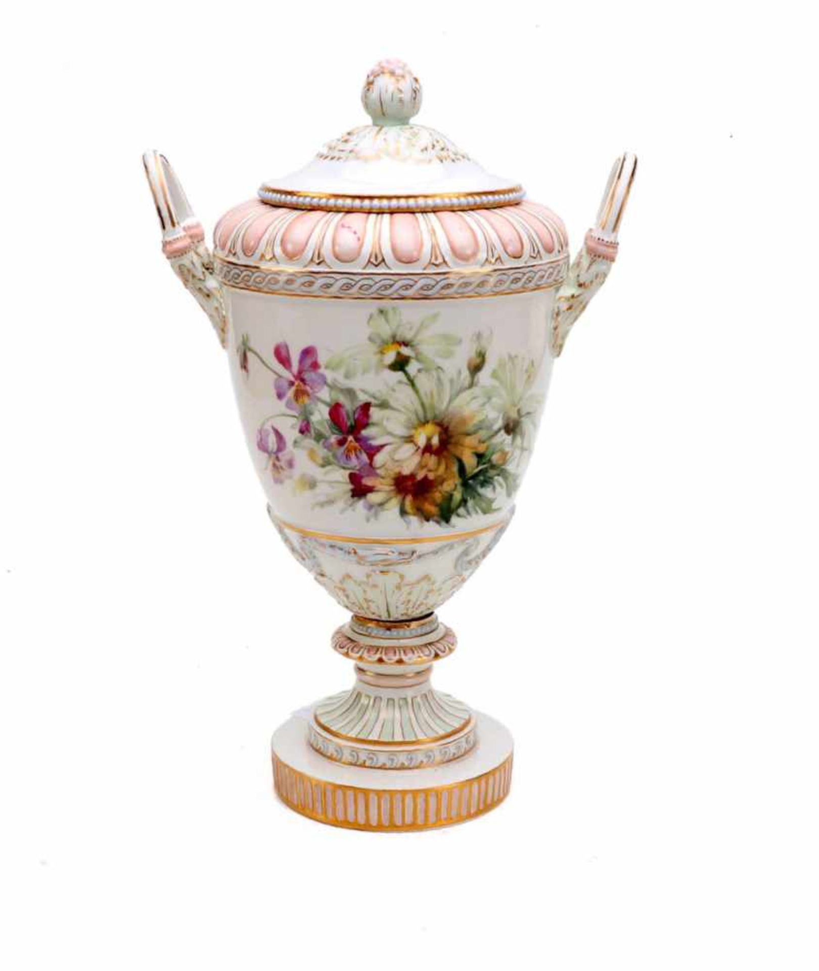 Hoffmann-Fallersleben , Luise (Weimar 1858-1928 ) Blumenmalerei auf Kratervase mit Deckel. Die