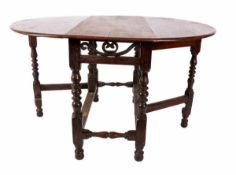 Gateleg-Tisch, England um 1800 Eiche. Auf sechs gedrechselten Beinen, gerade und gedrechselte