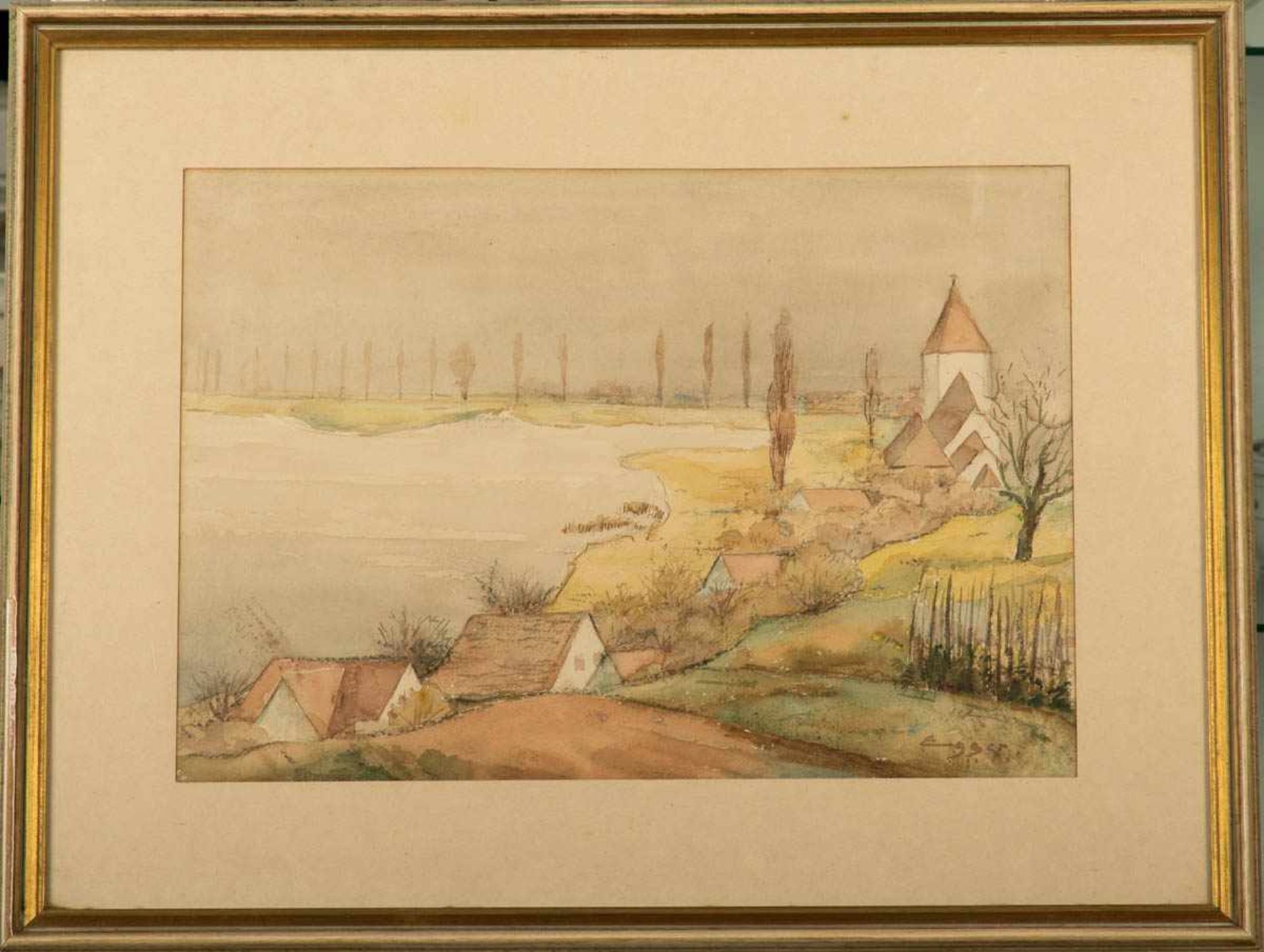 EGGER, Ernst (1874-1973) zugeschrieben Stadt am See. Aquarell auf Bütten, 28, x 48 cm (Lichtmaß),