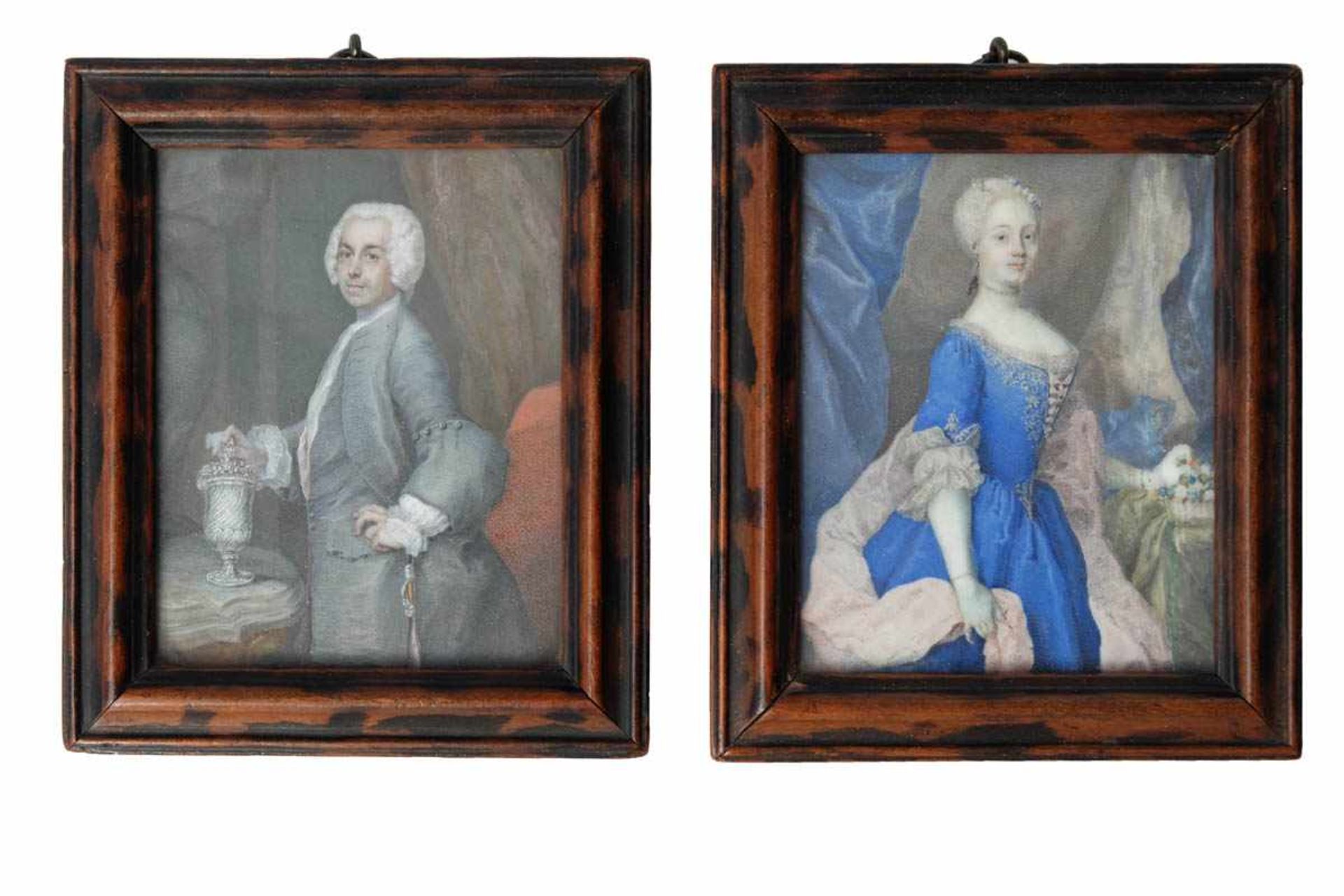 Paar sehr qualitätvolle Porträtminiaturen, 1748. Den Chemiker Nathanael Lieberkühn (1711-1756) und