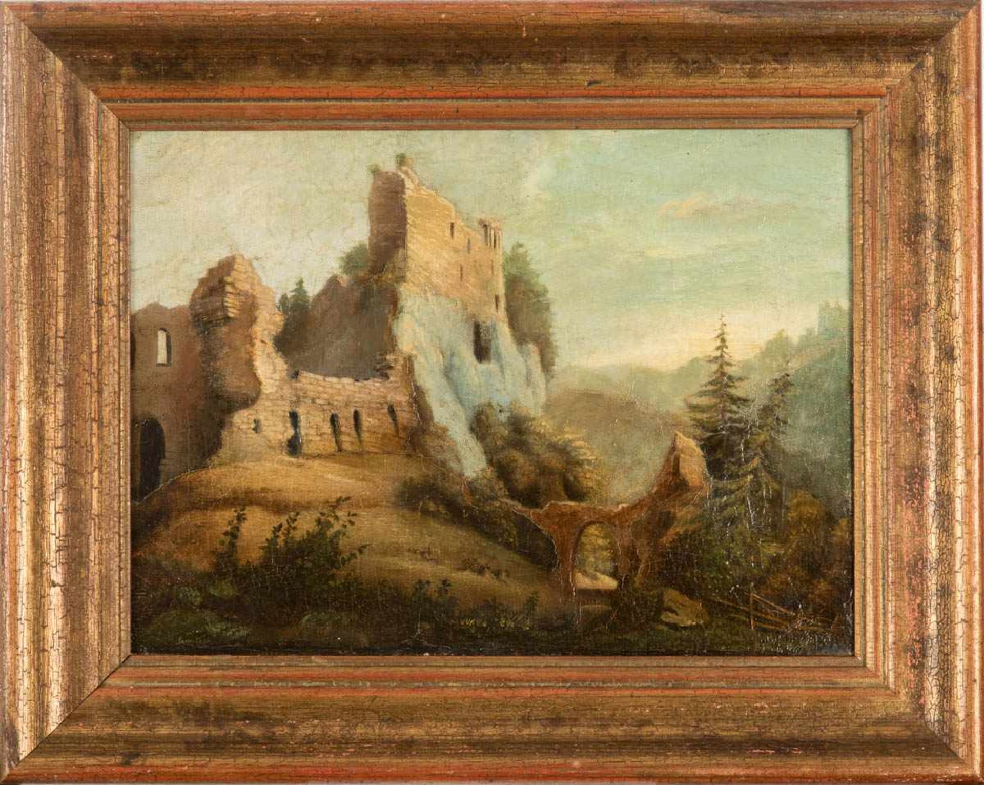 Günther, Romantiker Anf. 19. Jhs. Romantischer Ruinenlandschaft. Öl/Leinwand doubliert. 33 x 45,5