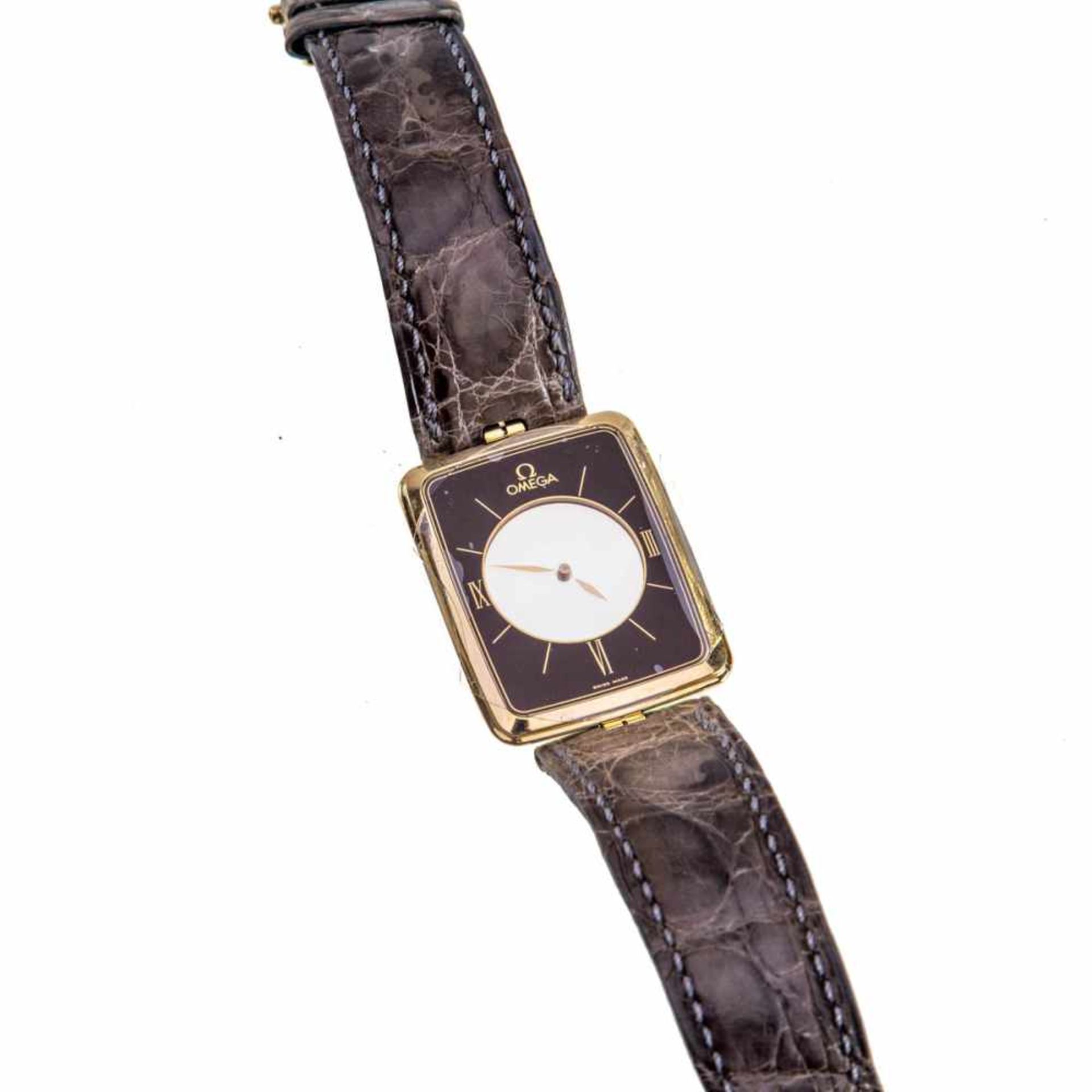 Herren-Armbanduhr, Omega "Mysterieuse" 750er Gelbgold. Quarzwerk mit mechanischem Räderwerk, kaliber