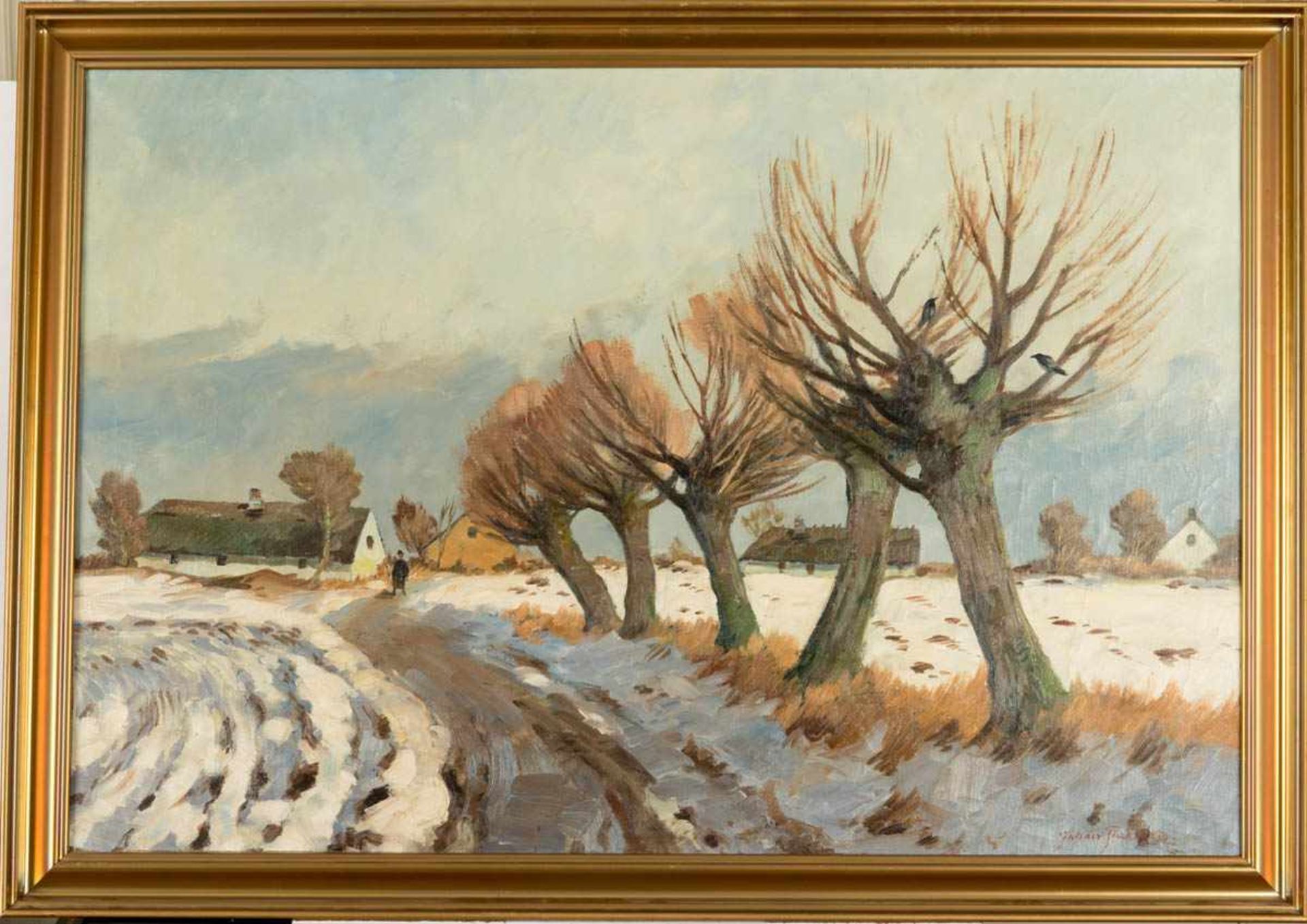 Jacobsen, Johannes Dänischer Maler Winterlandschaft mit Kopfweiden. Öl/Leinwand. Re.u. unleserl.