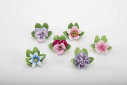 6 Tischkartenhalter, Royal Aderley Halter in Blütenform, wie Stiefmütterchen, Nelke, Rose,