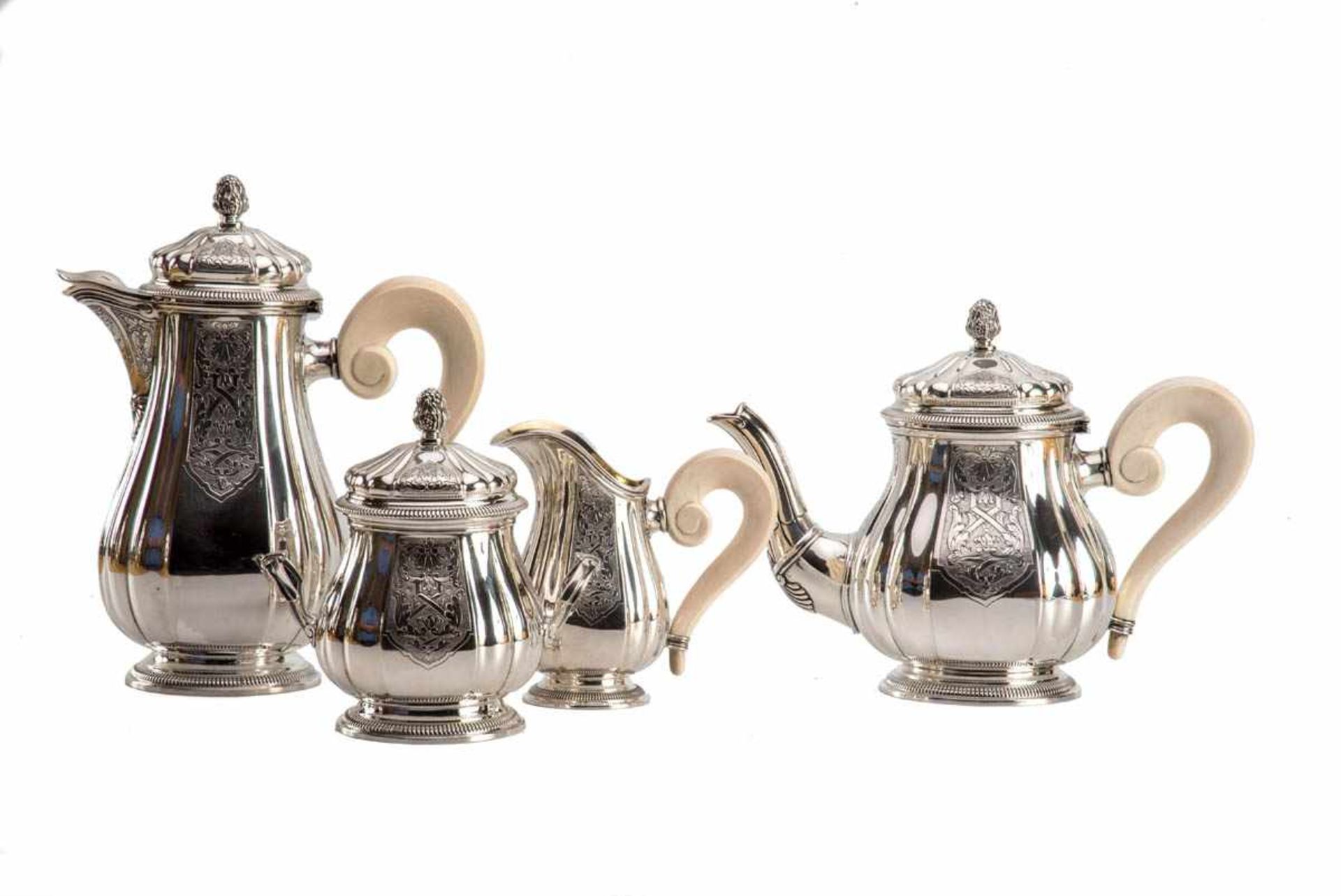 4-teil.Kaffee-Teeservice, A. Roger & Fils, Brüssel 835er Silber. Bestehend aus Kaffeekanne,Teekanne,