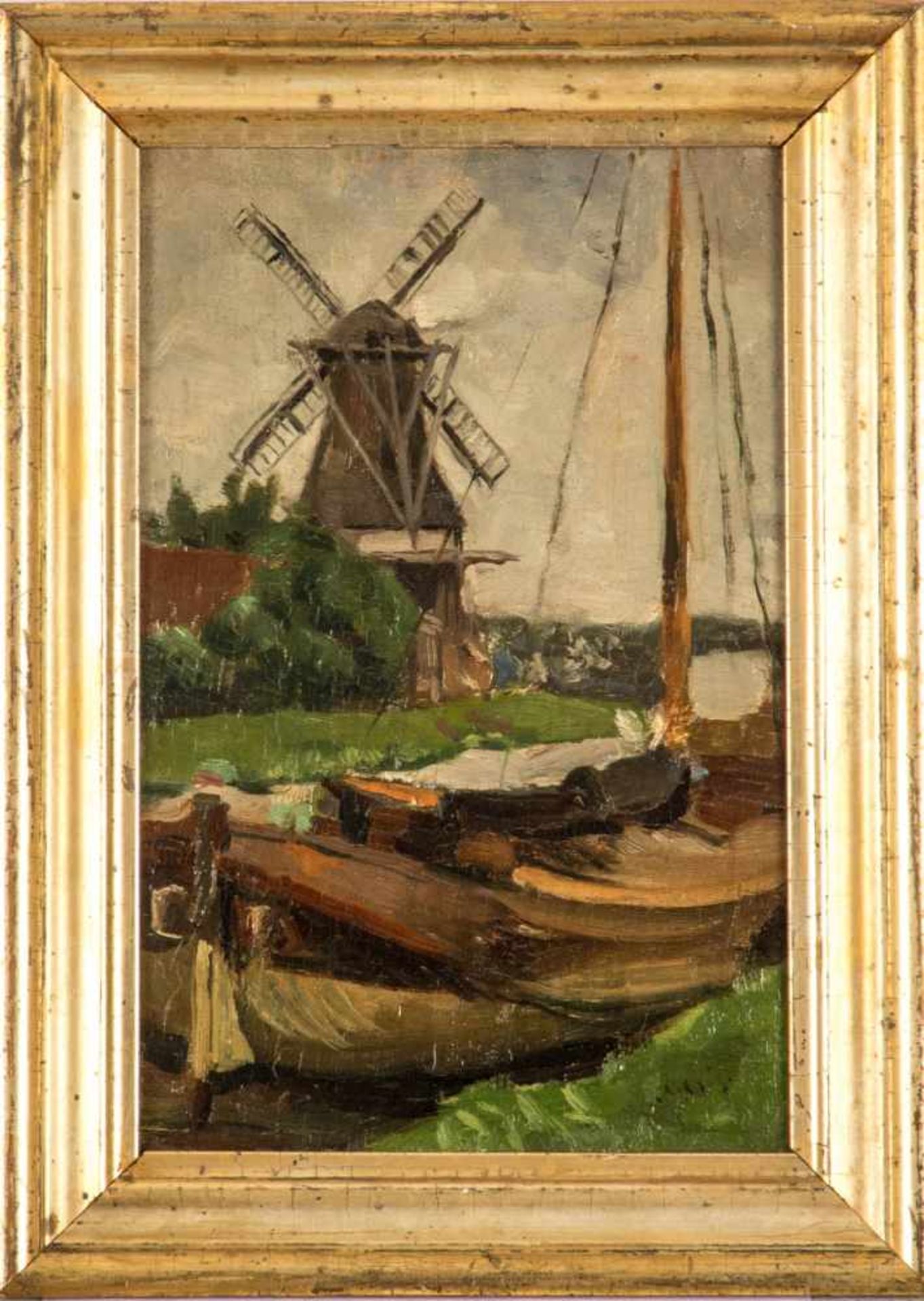 Maris, Jacob Henricus 1837- 1899 Holländischer Landschaftsmaler. Landschaft mit Windmühle an einer