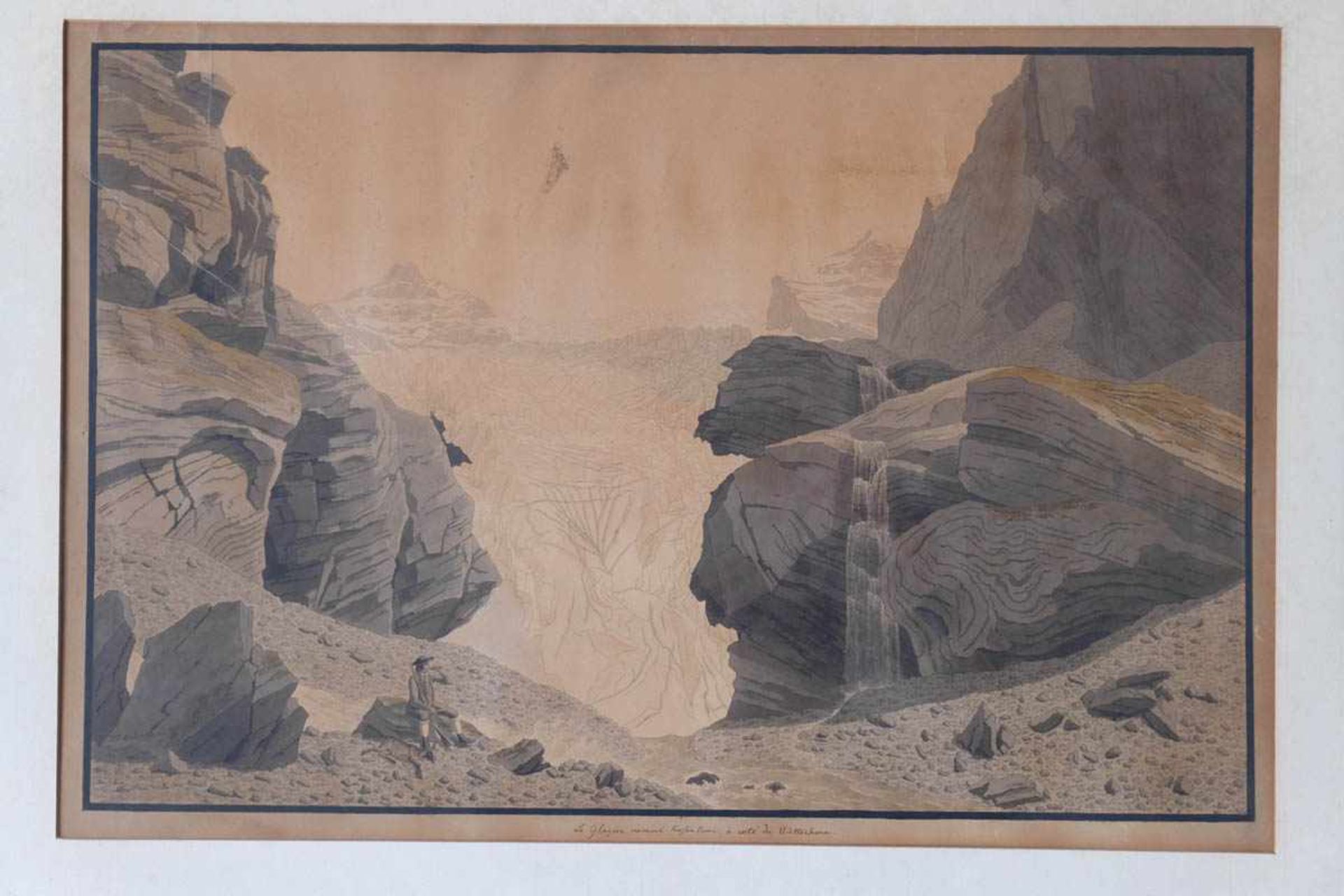 Biedermann, Johann Jakob Der Gletscher Rosenlaui mit dem Wetterhorn, kolorierte Radierung,