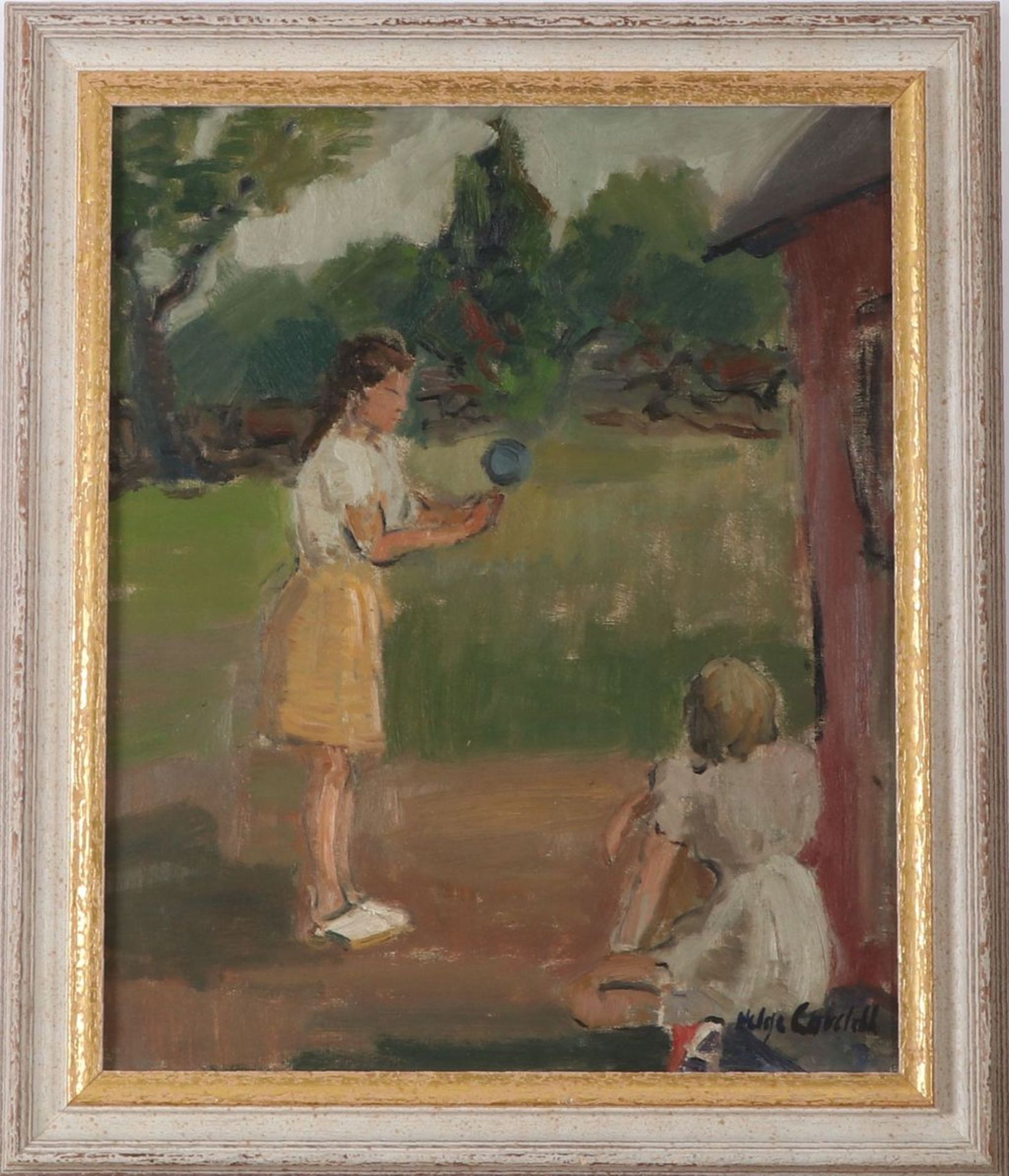 Cardell, Helge1902 - 1972, schwedischer Maler. Zwei ballspielende Mädchen. Öl/Leinwand. Re.u.