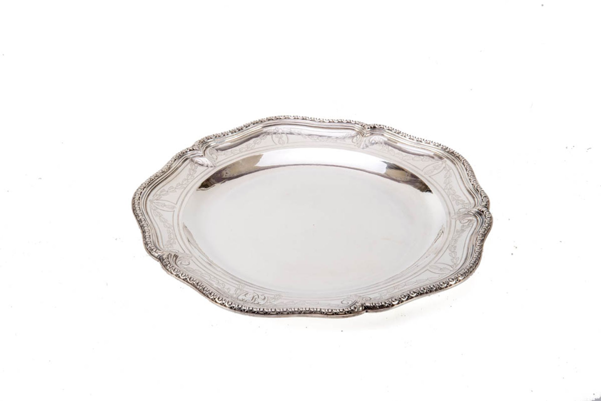 Presentoir, Bachelet, Paris um 1900950er Silber. Schlichter runder Spiegel, konisch angeschnittene