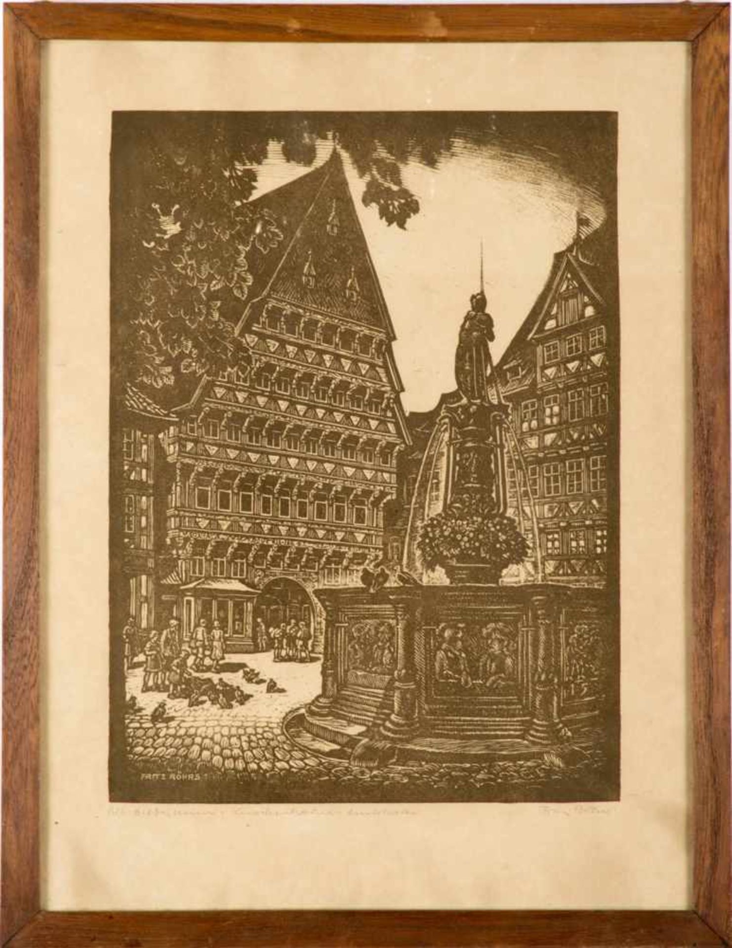 Röhrs, Fritz (1896 Hildesheim 1959 )Alt-Hildesheimer Knochenhauer-Amtshaus. Holzschnitt. Re.u. von