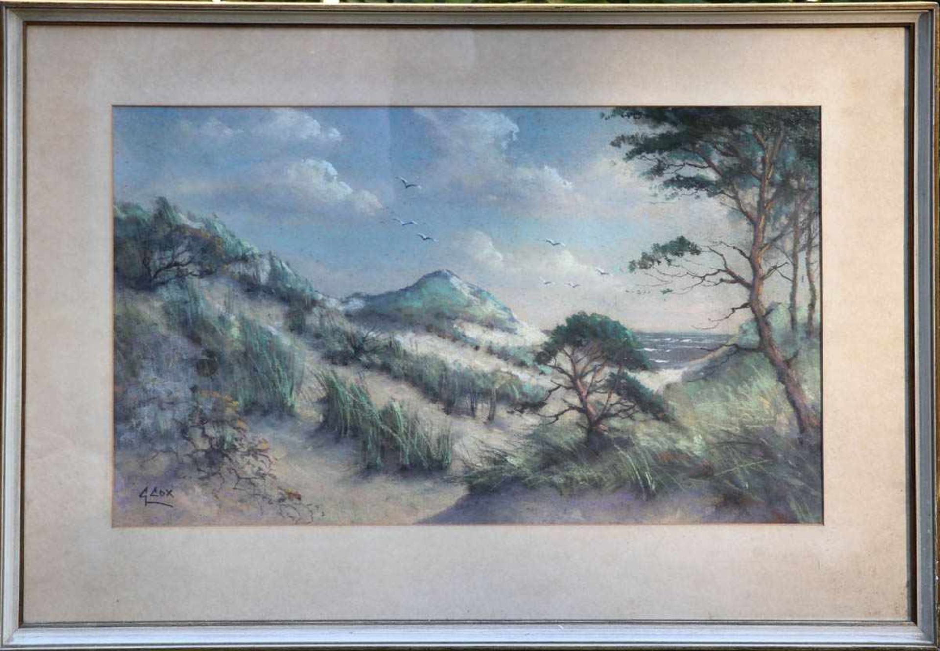 Cox, Garstin (1892 - 1933)Mischtechnik, links u. sign. Dünenlandschaft, 35 x 57 cm unter Glas
