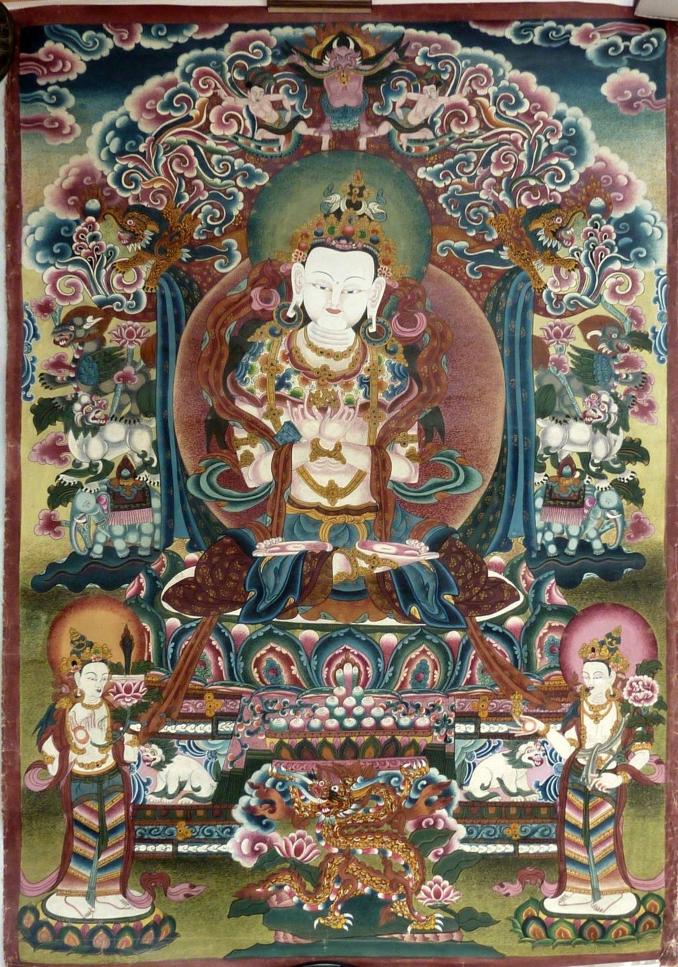 Thangka, Mandala, Nepal, 20.Jh.Gouache auf Leinen, ca. 75 x 53 cm, rückseitig bezeichnet. Rollbilder