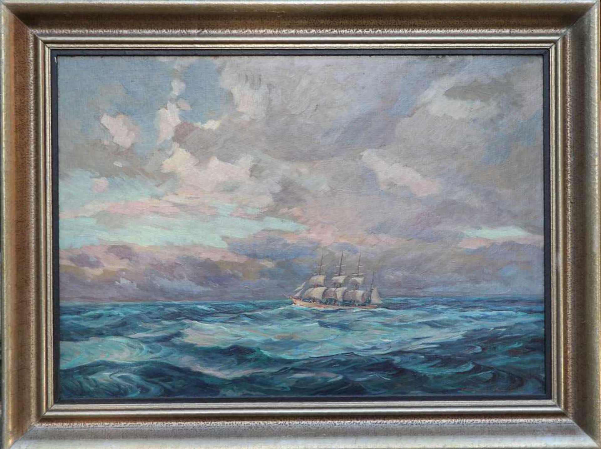 Wehrmann, Hermann (1897 - 1977)Öl/Malerplatte, rechts unten sign. Segler auf hoher See, 49 x 69