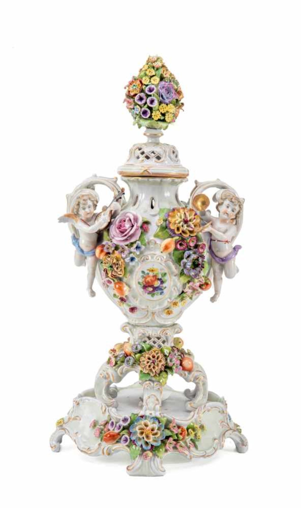 Große Potpourri-Vase auf SockelSchierholz-Plaue, um 1890, ausladende Rokokoformen mit üppig