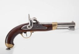 Franz. Kavalleriepistole M 1822Baujahr 1856. Nußbaumschäftung mit Messinggarnitur, Hersteller "