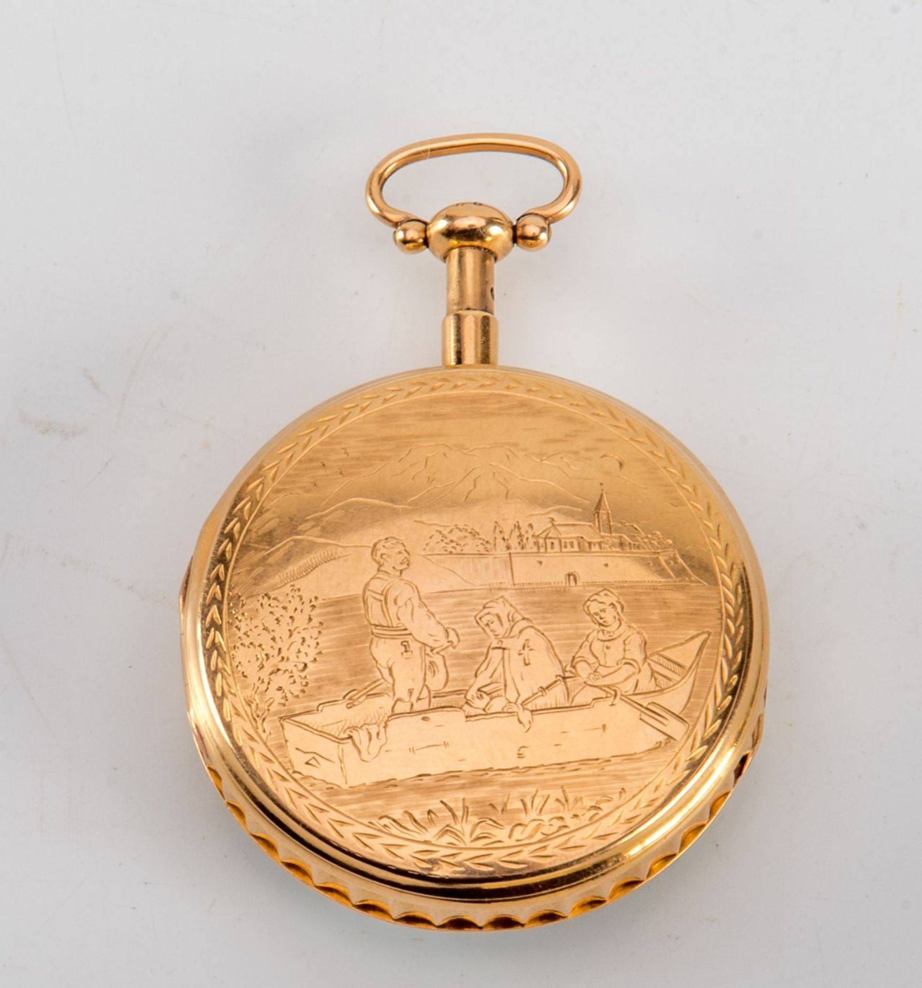 Goldene Empire Taschenuhr mit RepetitionParis, um 1800 .Emailzifferblatt mit arabischen Ziffern, - Bild 2 aus 3