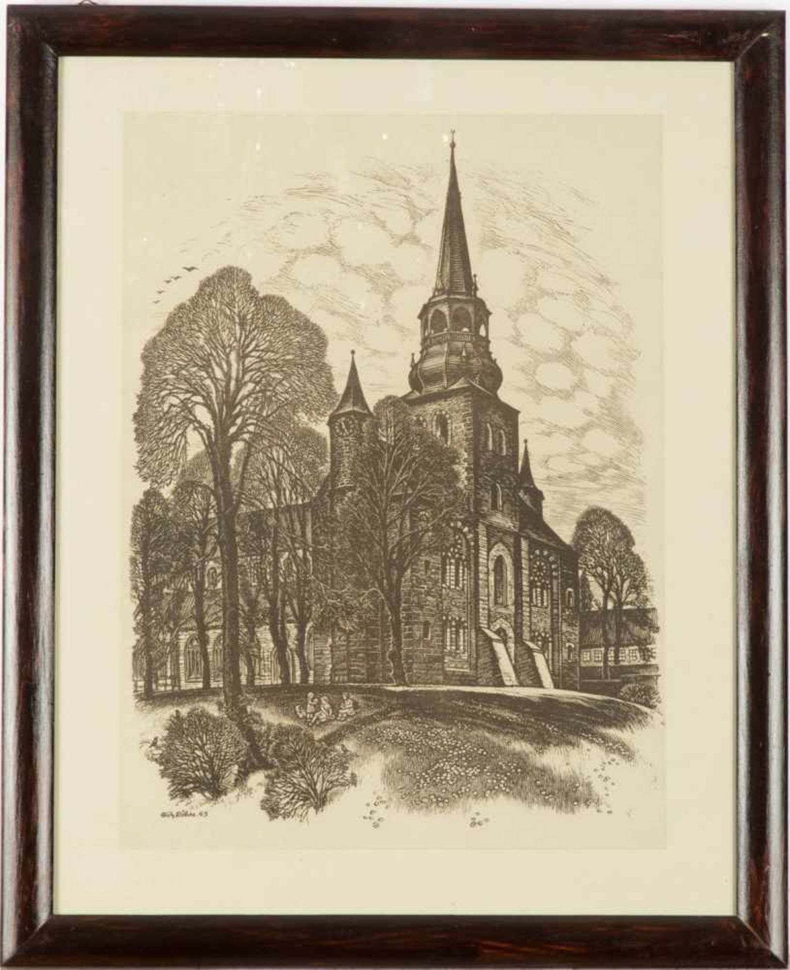 Röhrs, Fritz (1896 Hildesheim 1959 )Radierer und Grafiker. Hildesheimer Kirche Sankt Michaelis (
