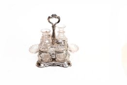 Prachtvolle silberne Biedermeier-MenageBiedermeier-Menage mit 6 Glasgefäßen, um 1850, zwei