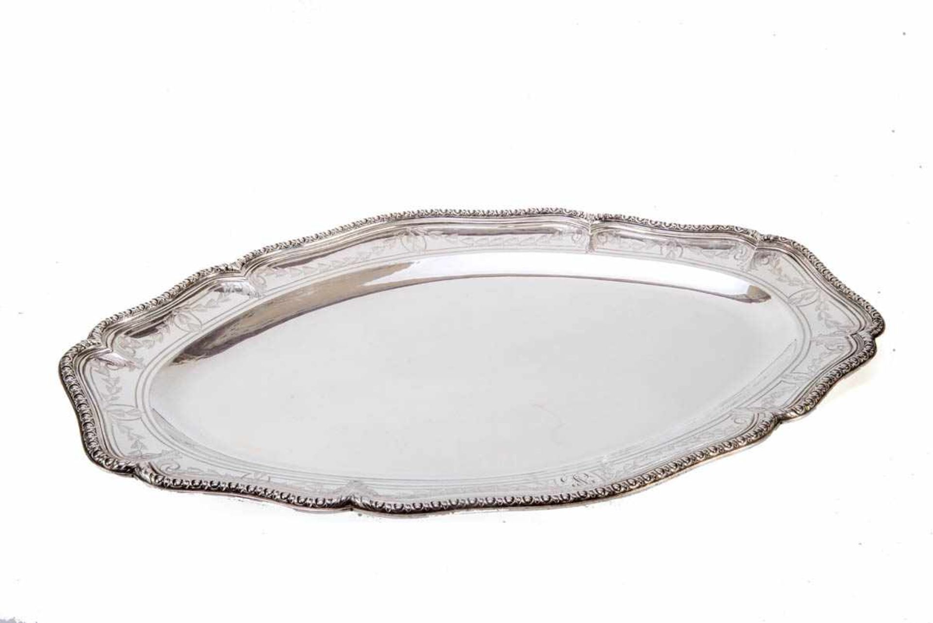 Serviertablett, Bachelet, Paris um 1900950er Silber. Ovaler Spiegel, konisch angeschnittene Fahne