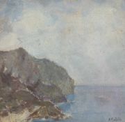 Attilio Pratella 1856 - 1932 Mediterrane Küste Öl auf Malkarton; H 15,5 cm, B 16 cm; signiert u.