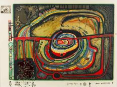 Friedensreich Hundertwasser 1928 Wien - 2000 Die fünfte Augenwaage Siebdruck mit Metallprägungen auf