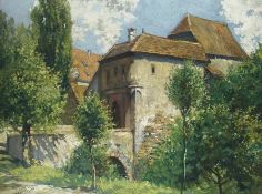 Maler um 1900 Sommer an der Burg Öl auf Malpappe; H 50 cm, B 60 cm; signiert u. l. "Wirth" Painter