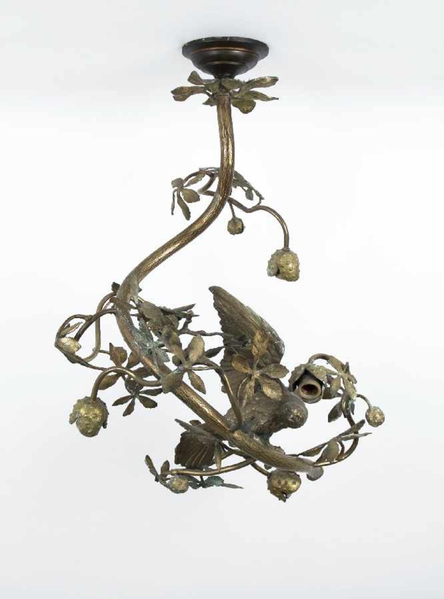 Manufaktur der 1. Hälfte des 20. Jh. Deckenlampe "Raubvogel im Geäst" Messing; H 70 cm; - Bild 2 aus 3