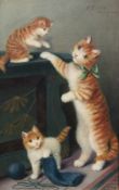 Sophie Sperlich 1863 - 1906 Katzenmutter mit zwei Jungen Öl auf Holz; H 46 cm, B 32 cm; signiert