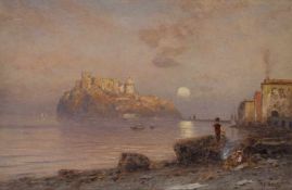 Ascan Lutteroth Hamburg 1842 - 1923 Abendstimmung am Castello Aragonese bei Ischia Öl auf Lwd; H