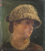 Maler um 1900 Junge Frau mit Federhut Öl auf Holz; H 12,5 cm, B 11,5 cm; schwer leserlich signiert