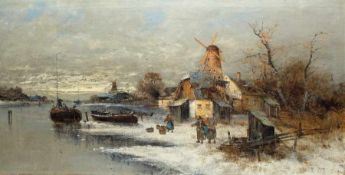 van Straten Landschaftsmaler um 1900 Holländische Winterlandschaft Öl auf Lwd; H 50,5 cm, B 100,5