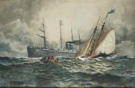 Hans Bohrdt 1857 - 1945 Segler vor Dampfschiff Aquarell auf Papier; H 450 mm, B 670 mm (