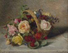 Emma Löffler 1843 - 1910 Blumenstrauß Öl auf Lwd; H 39 cm, B 48 cm; signiert und datiert u. r. "Emma