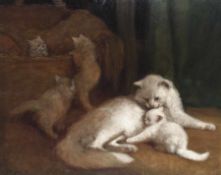 Arthur Heyer 1872 - 1931 Katze mit vier Jungen Öl auf Lwd; H 68 cm, B 84 cm; signiert u. r. "Heyer